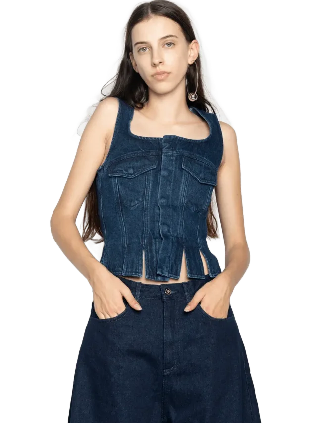 DENIM CORSET IN NAVY BLUE