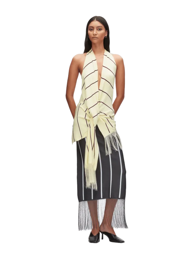 3.1 Phillip Lim Draped Stripe Halter Top with Fringe