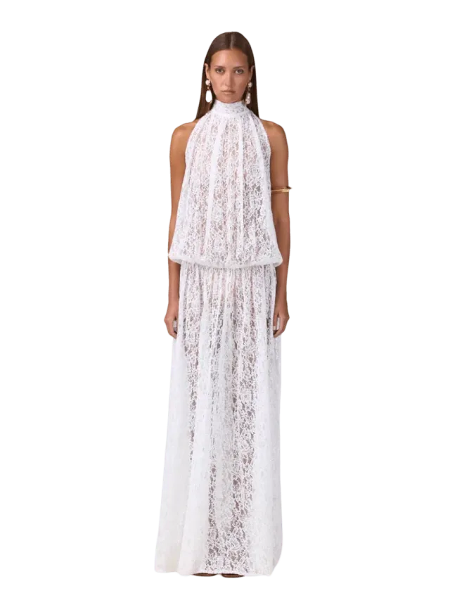 Same Drop Waist Lace Gown (White)