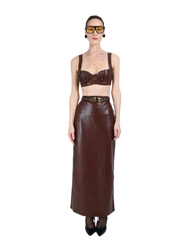 Rowen Rose Eco Leather Long Skirt with Matching Belt