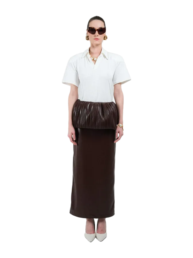 Rowen Rose Eco Leather Pleated Balloon Skirt
