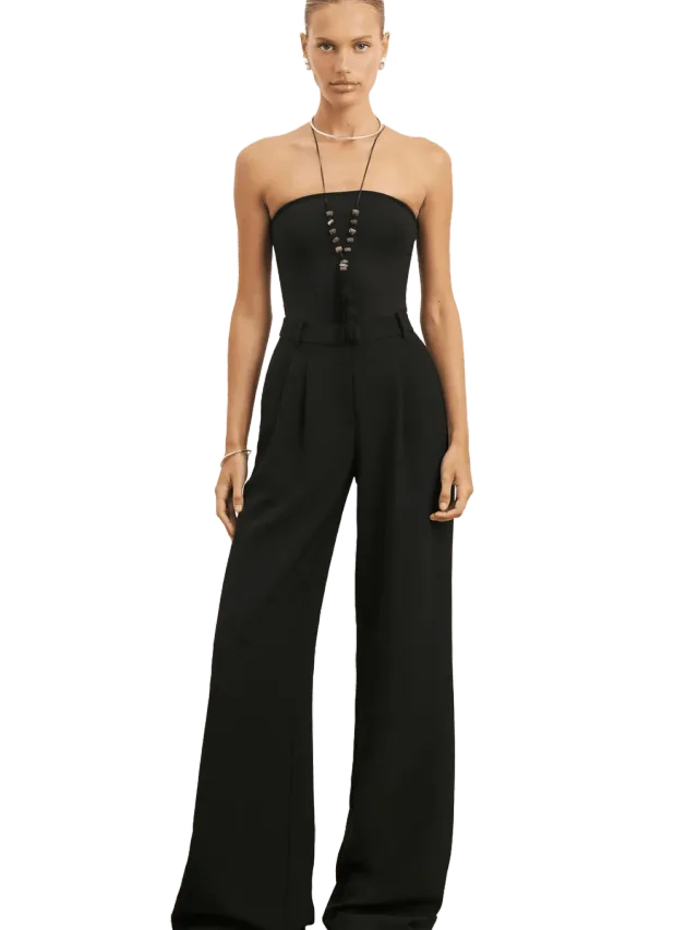 Because of Alice Effortless Pleated Wide Leg Trousers - Black