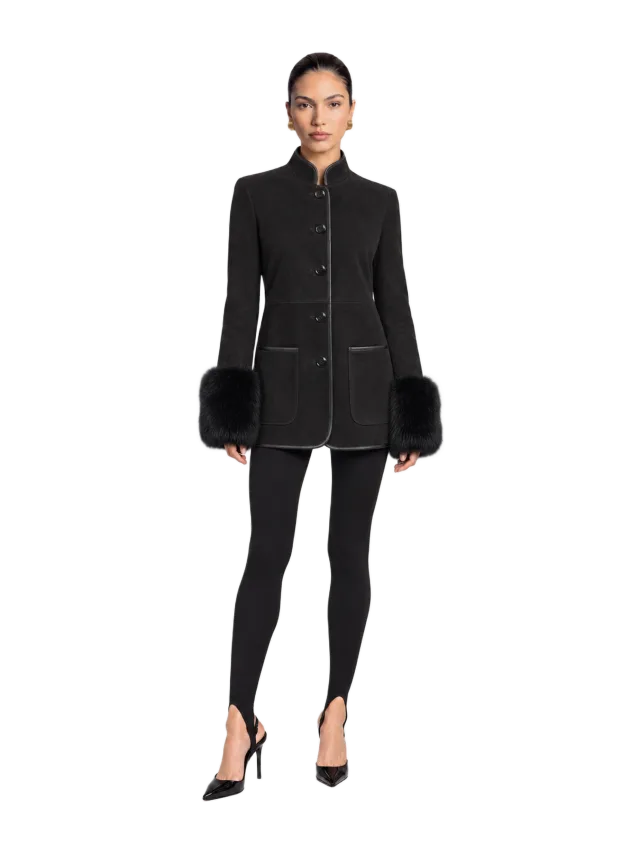 Susanna Chow Eleanor Shearling Trim Suede Jacket