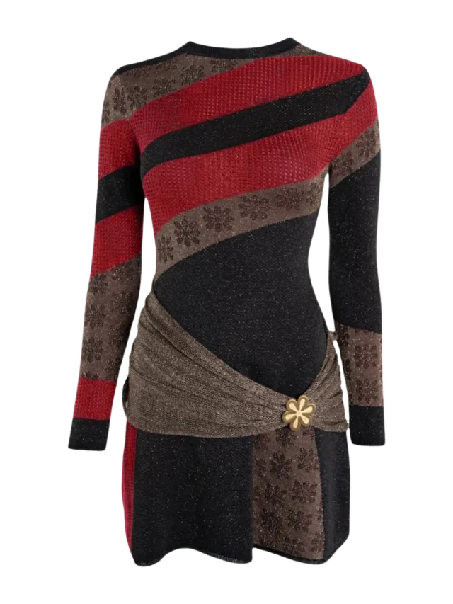 Asta Resort Eliza Long Sleeve Mini Dress - Ruby/Black