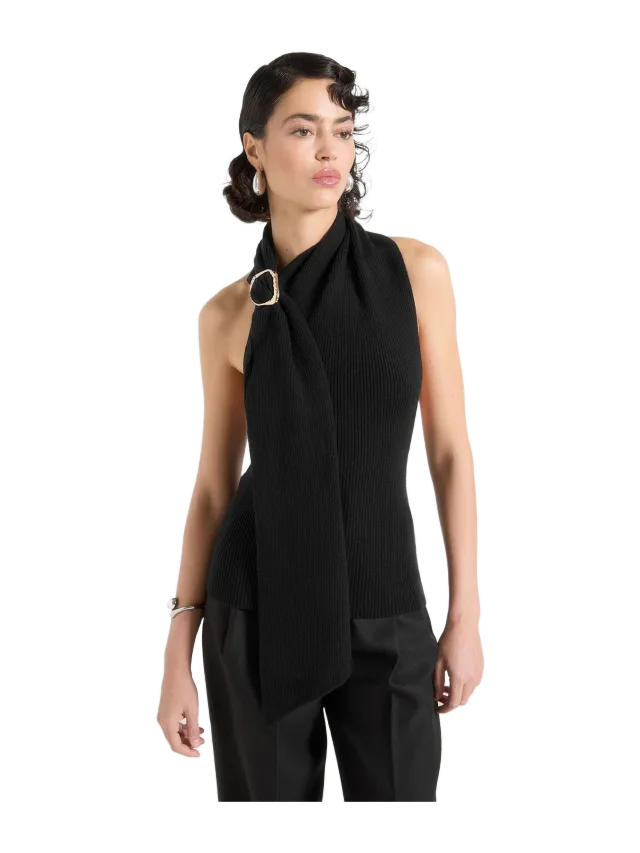Manière de Voir Elodie - Knitted Draped Halter Neck Top - Black