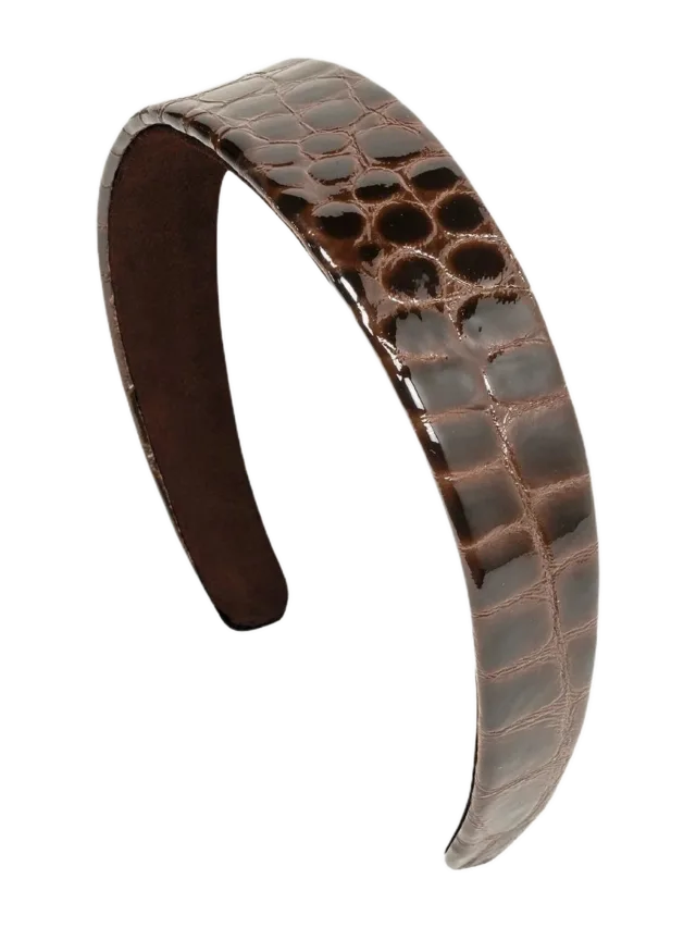 Jennifer Behr Embossed Leather Cruz Headband -- Brown Croc