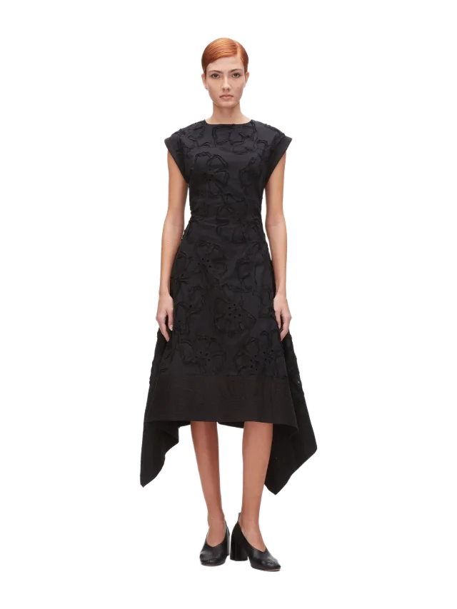 Phillip Lim Embroidered Belted Midi Dress with Handkerchief Hem