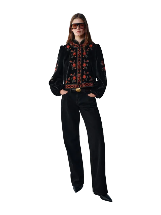 Zara EMBROIDERED VELVET JACKET