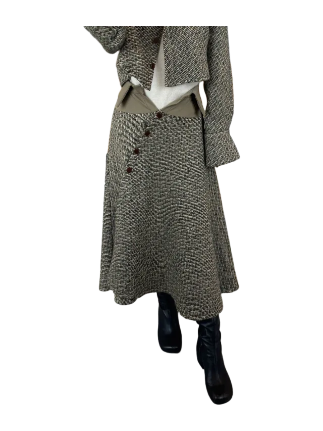 Aaizél EMI JAPANESE WOOL BOUCLÉ HANDKERCHIEF SKIRT in OLIVE