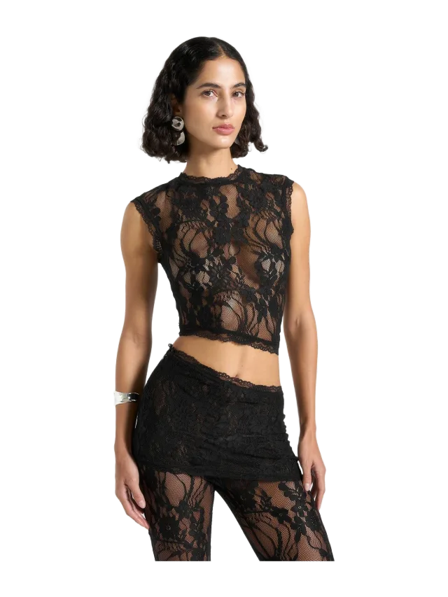 Manière de Voir Eugenie - Lace Asymmetric Top - Black