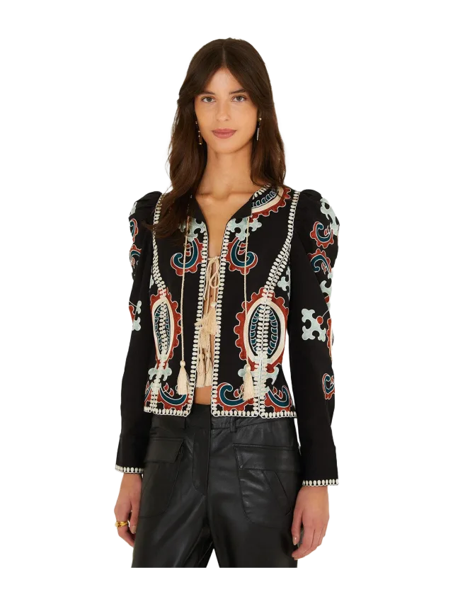 Farm Rio Fantasy Embroidered Long Sleeve Blouse