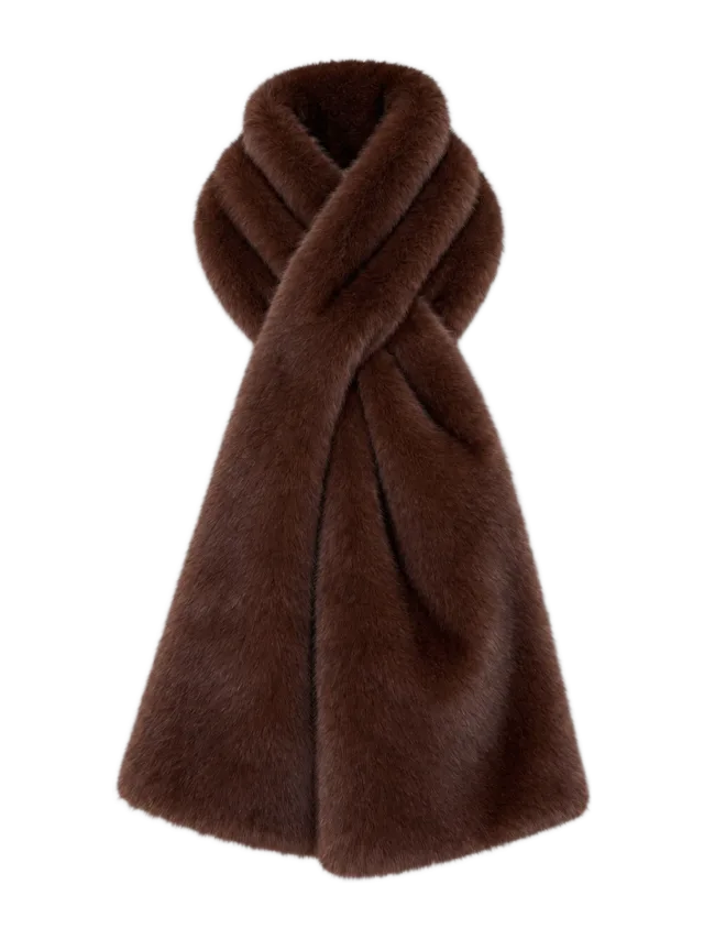 BASSIA Faux Mink Fur Brown Scarf
