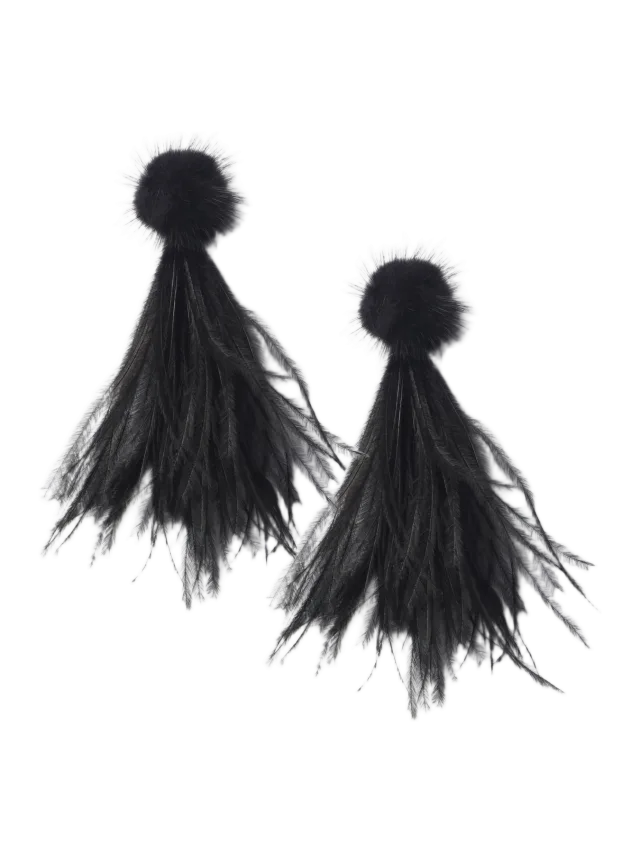 Naked Wardrobe Feather Faux Mink Drop Earrings