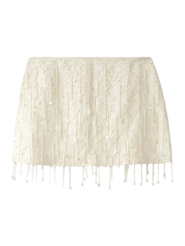 Asta Resort Fidan Hand Beaded Mini Skirt - Salt