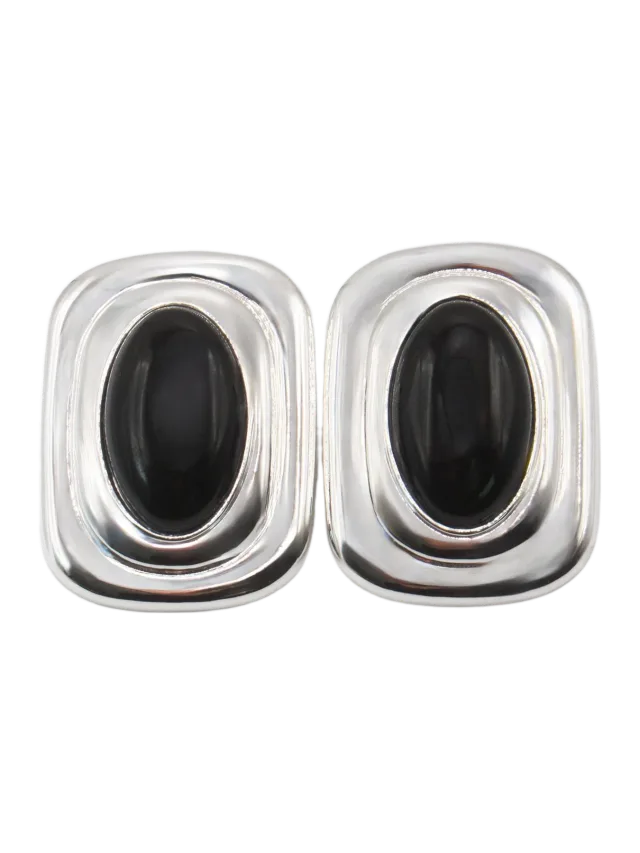 Tame New York Fifth Avenue Flame Statement Earrings in Black & Silver