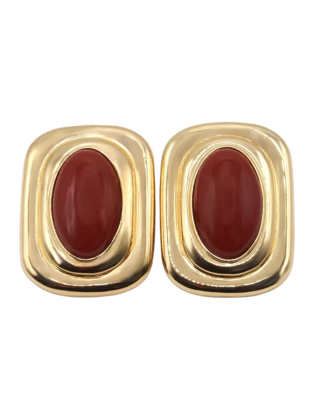 Tame New York Fifth Avenue Flame Statement Earrings in Red & Gold