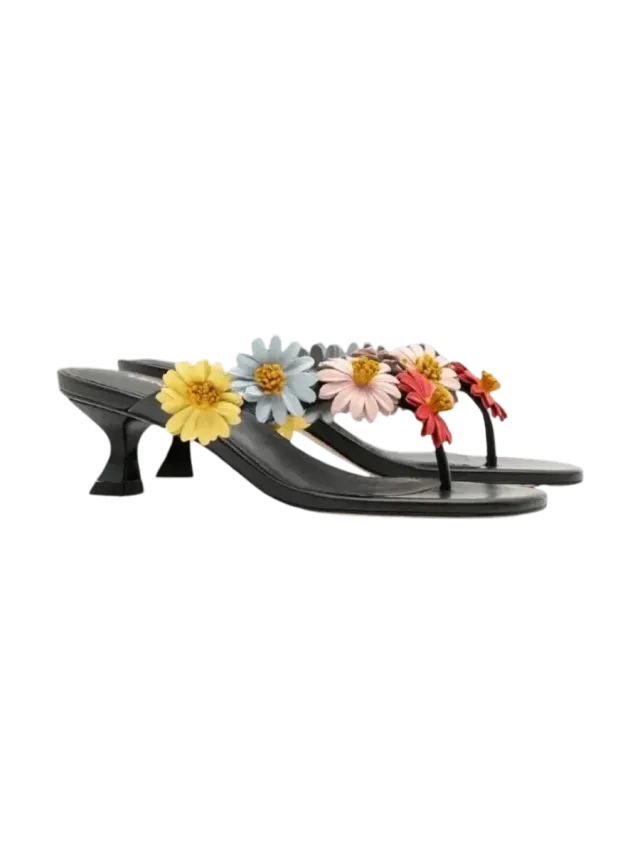 Larroudé Fiore Thong Sandal Black Leather