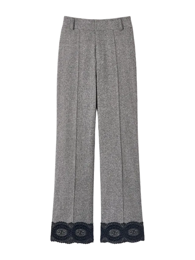 DESTREE Flannel pants with lace hem - Grey