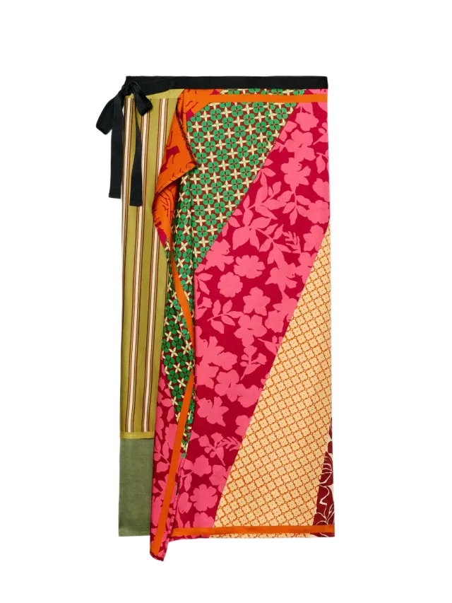 Zara Floral and Striped Print Pareo Scarf