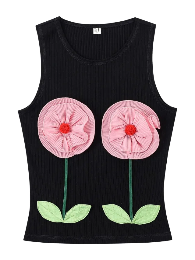 Fashion Brand Company Flower Boobs Tencel Rib Tank Top