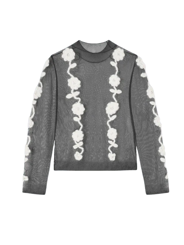 GANNI Flower Crochet Turtleneck