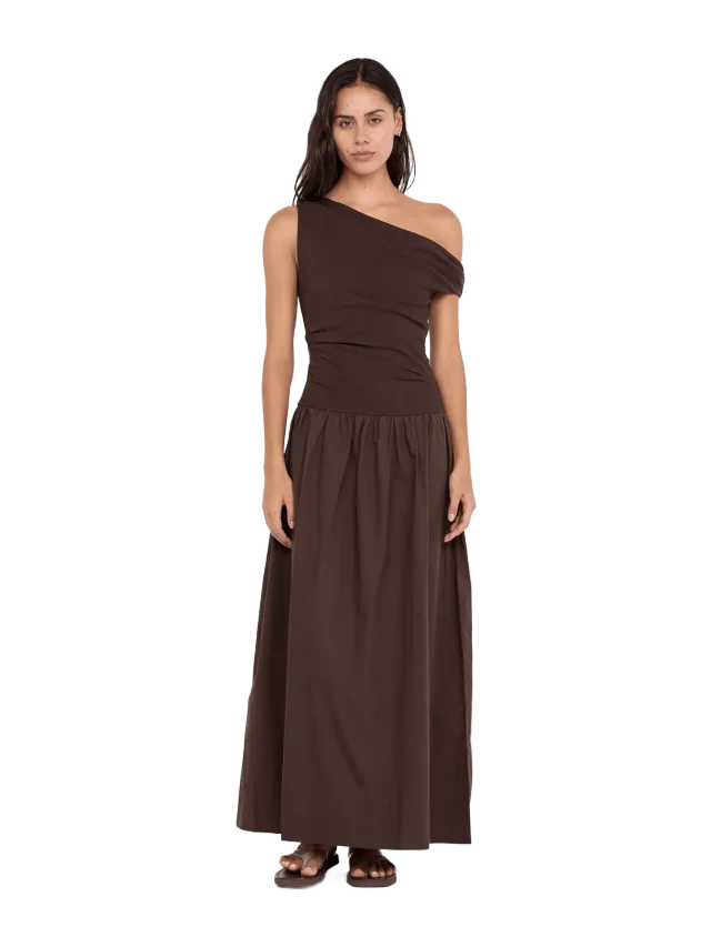 FREYA ASYM MAXI DRESS - DARK CHOCOLATE