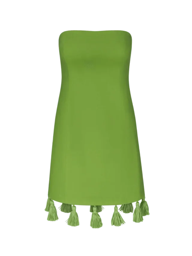 Simon Miller Freya Linen Tassel Mini Dress in Matcha