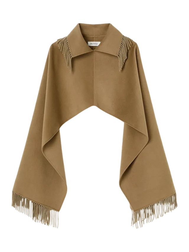 Róhe Fringe Double Faced Poncho CAMEL