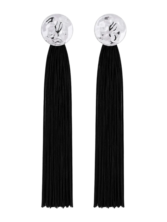 Same Fringe Tassel Earring (Silver/Black)