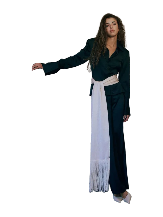 Same Fringe Waist Scarf (Cream)