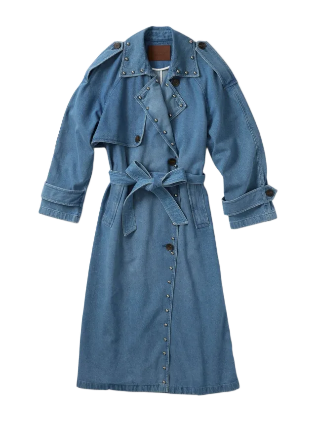 Freda Salvador FS x DEREK LAM 10 CROSBY STUDDED DENIM TRENCH COAT