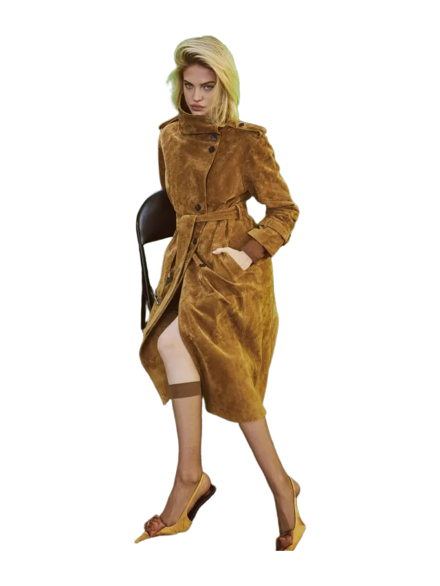 Avec Les Filles Genuine Suede Belted Trench Coat
