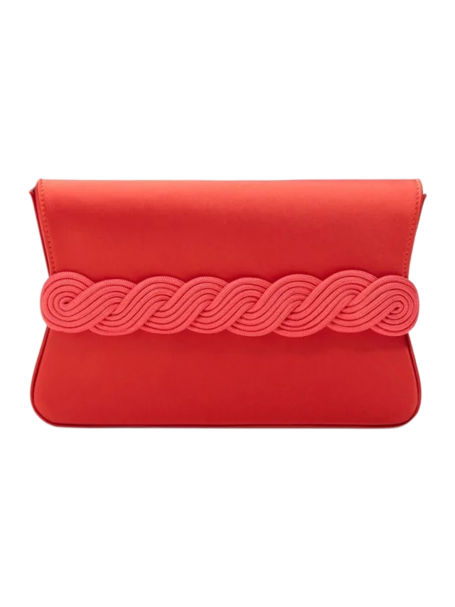 DESTREE Gerrit satin clutch with passementerie — Bright red