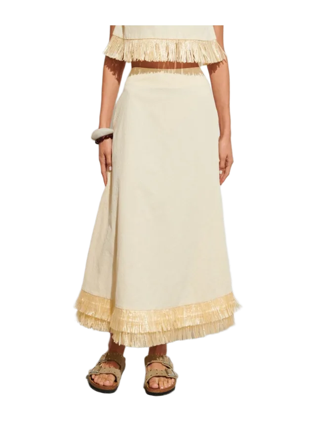 Before The Break by Ghospell Ghospell Mav Raffia Midi Skirt