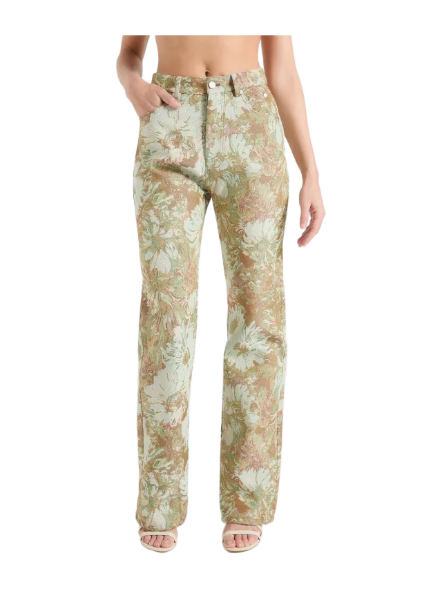 Manière de Voir Gia - Jacquard High Rise Straight Leg Jeans - Sage