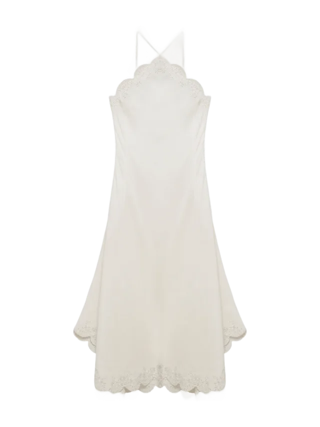 SIMKHAI Gillian Embroidered Linen Midi Dress