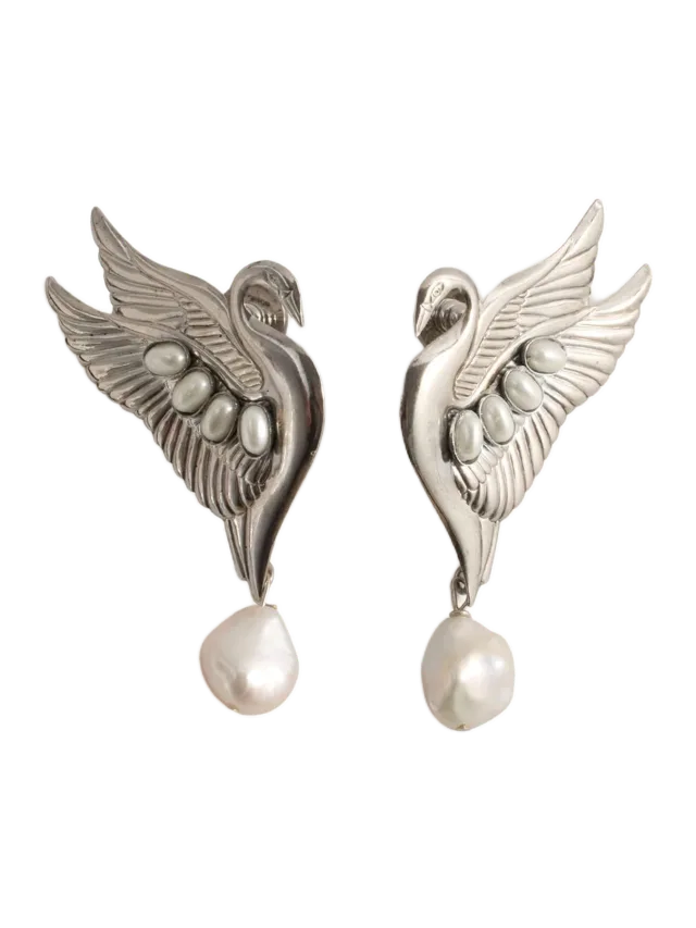 Lelet NY Grace Pearl Swan Earrings