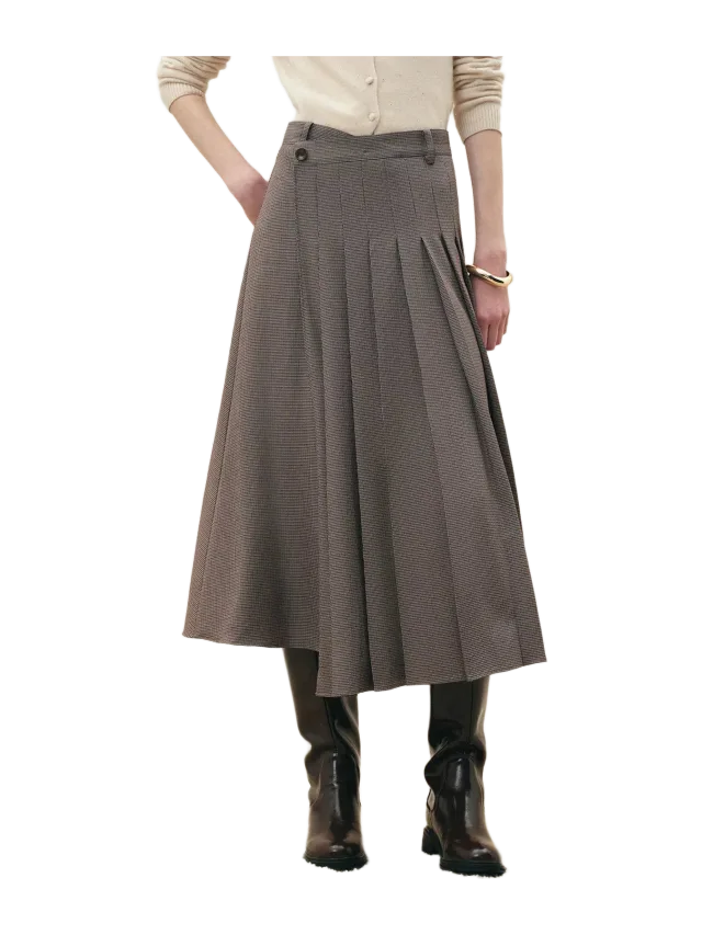 Fabrique Grace Pleated Wrap Houndstooth Skirt