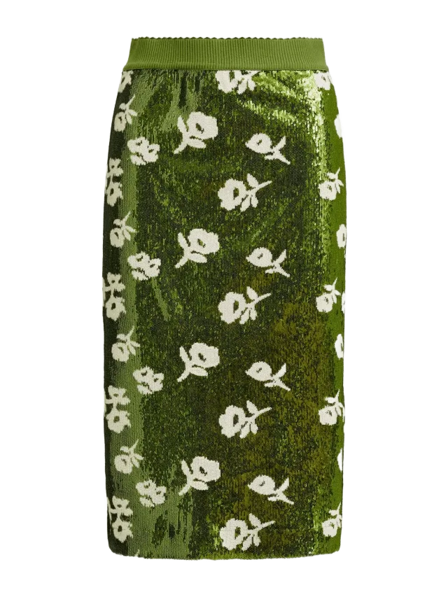 Essentiel Antwerp Green and off-white sequin-embellished pencil skirt
