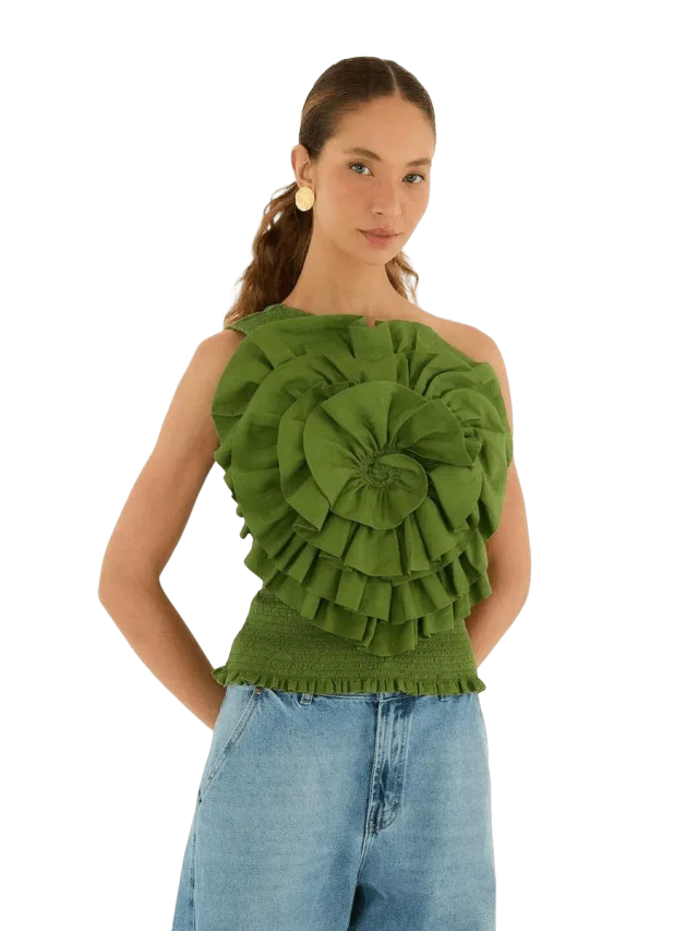 Farm Rio Green One Shoulder Blouse