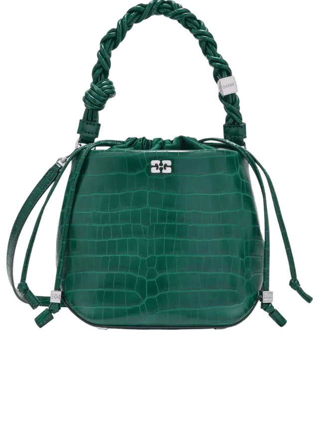 GANNI Green Patent Croco Bou Bucket Bag