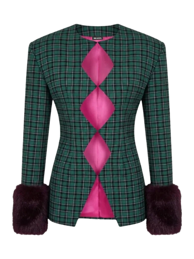 Mrs. Keepa GREEN PLAID BLAZER WITH FUR CUFFS