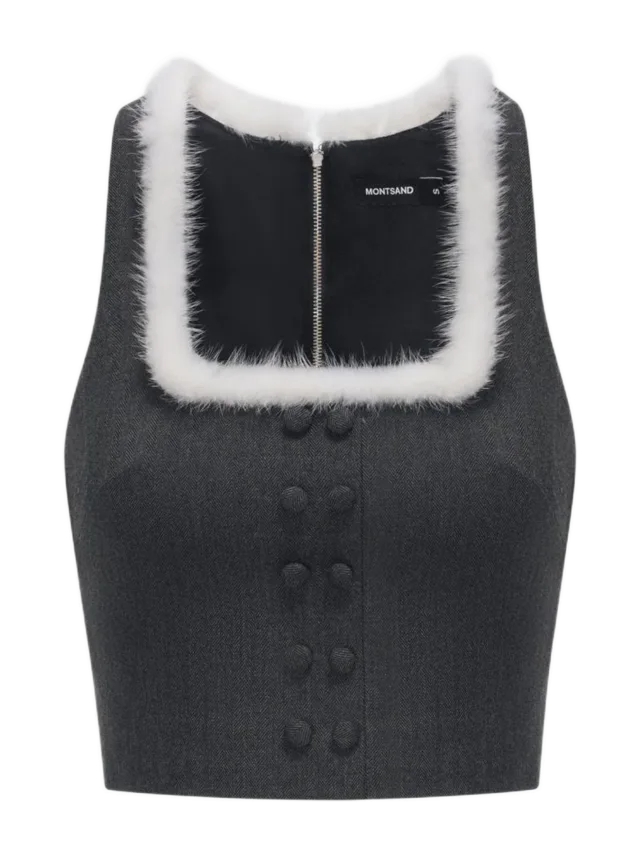 Montsand Grey Fur Neckline Halter Top