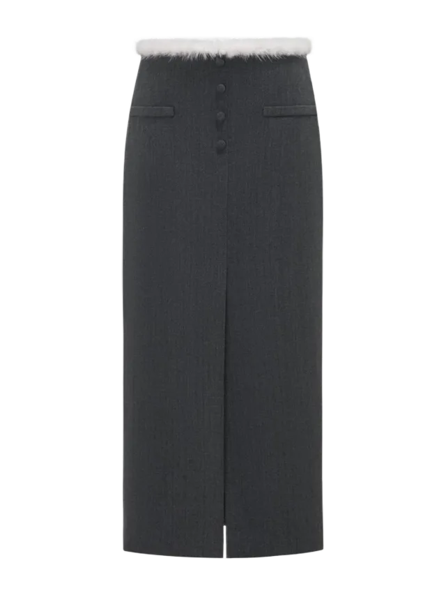 Montsand Grey Fur Waistband Midi Skirt