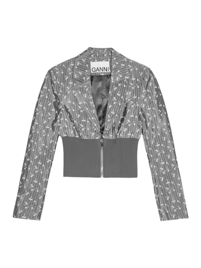 GANNI Grey Jacquard Cropped Blazer