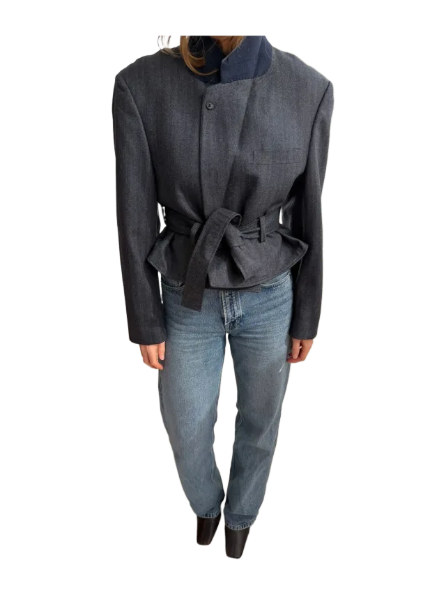 Havre Studio Grey pinstriped Belted blazer