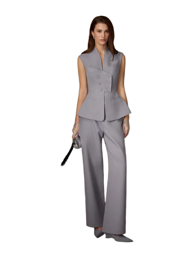 Keira Tong Grey Sleeveless Button Blazer