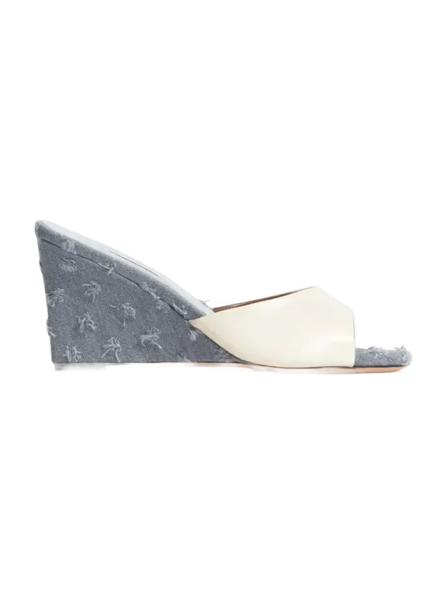 Anonymous Copenhagen Gwen 75 wedge Shiny lamb & denim White sand & distressed washed grey