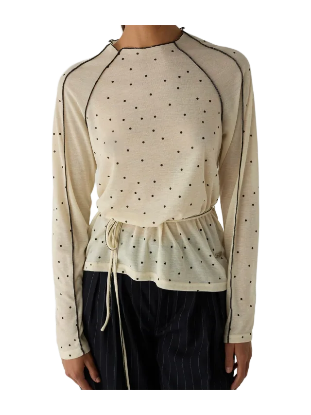 Laagam HARPER ECRU POLKA DOT LONG SLEEVE T-SHIRT