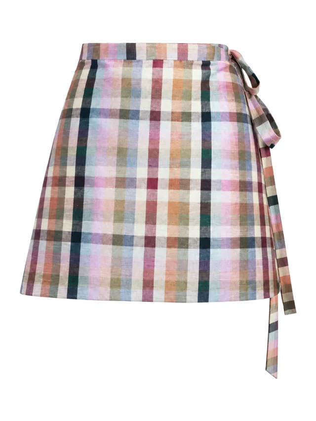 Louise Harriet Mini Bow Skirt in Madras Multi